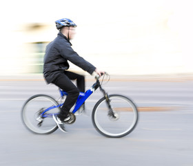 Man on blue bike