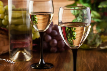 Bottle and glasses of white wine