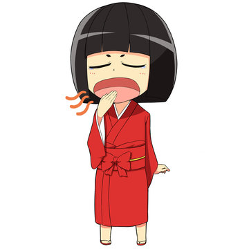 和風着物の女の子/あくび