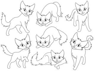 Fototapeta na wymiar Seven funny cartoon cats