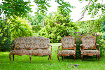 vintage sofa on the grass
