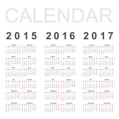 Simple Calendar year 2015, 2016, 2017, vector