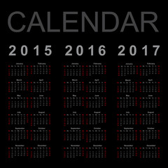 Simple Calendar year 2015, 2016, 2017, vector