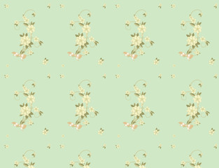 seamless background with flowers and ribbons on green
