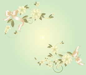 bouquets with bows on a green background