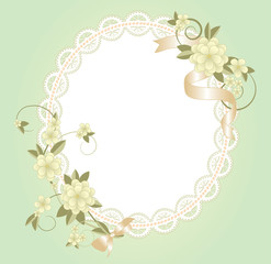 background with lace frame with flowers and ribbons