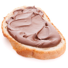 Bread with chocolate cream isolated on white background cutout