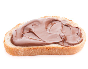 Bread with chocolate cream isolated on white background cutout