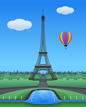 Vector Eiffel Tower Scenery in Paris on a Sunny Day Illustration
