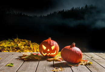 Halloween pumpkin smiling in the night