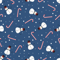 vector pattern background with funny snowman and lollipop