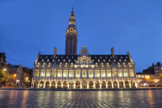 The university library in the evening, Leuven, Belgium