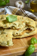 Basil and garlic focaccia.