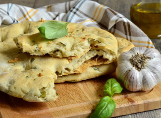 Basil and garlic focaccia.