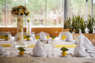 Served table with dishes and glasses