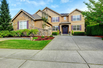 Luxury house exterior with stone trim