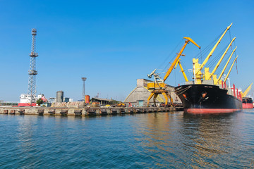 Loading of Industrial cargo ship in Burgas port