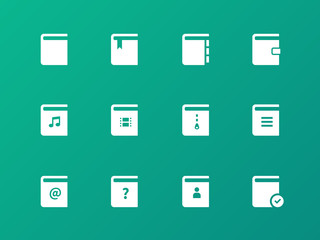 Book icons on green background.
