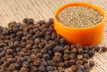 black pepper on hessian fabric