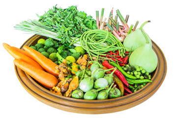 Thai vegetables in a wood tray