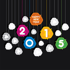 colorful new year 2015 greeting design  recycle symbol  vector