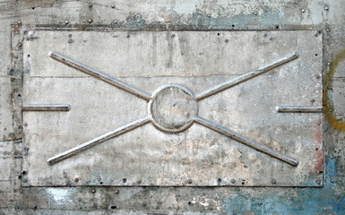 Closeup texture of an old alloy panel with stiffeners