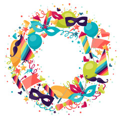 Naklejka premium Celebration festive background with carnival icons and objects.