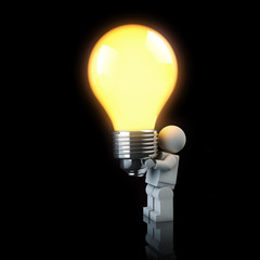 3d man holding a light bulb