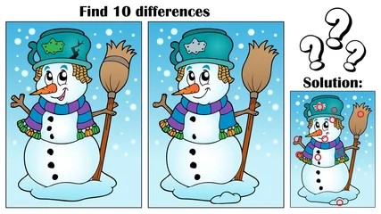 Papier Peint photo Pour enfants Find differences theme with snowman