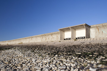 Shelter and Sea Wall on Canvey Island, Essex, England