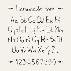 Simple monochrome hand drawn font. Complete abc alphabet set.