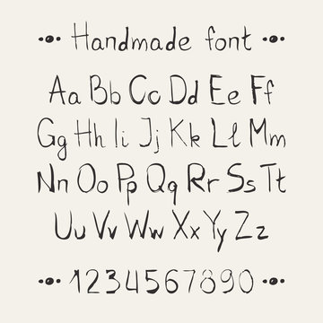 Simple monochrome hand drawn font. Complete abc alphabet set.