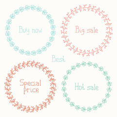 Naklejka premium Vector set of hand drawn style badges and elements. Sale tag.