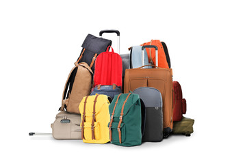 Bag, large baggage tourists from backpacks and suitcases