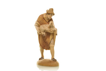 Holzfigur Hirte mit Schaf Weihnachtskrippe 