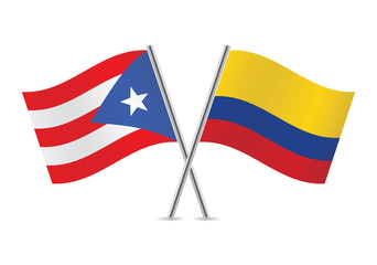 Colombian and Puerto Rican flags. Vector illustration.