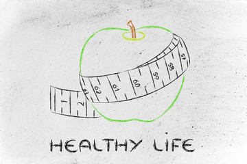 apple with measuring tape, concept of healthy life
