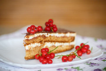 honey cake with cream and berries