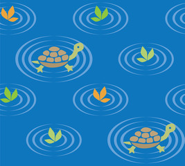 Seamless pattern with funny swiming turtles