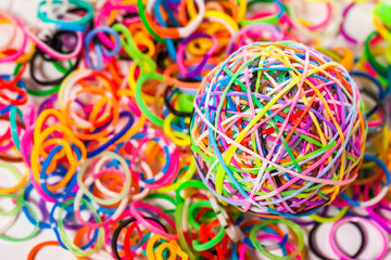 colorful wonder loom band rubber ball isolated on white