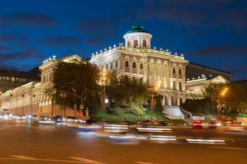 Fototapeta na wymiar Night view of Pashkov House in Moscow, Russia