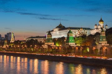 Night view of Moscow Kremlin in the summer, Russia