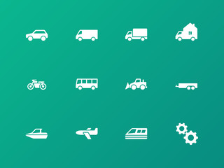 Cars and Transport icons on green background.