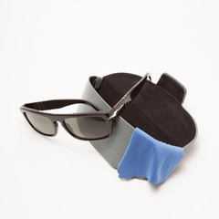 Sunglasses with box isolated on white