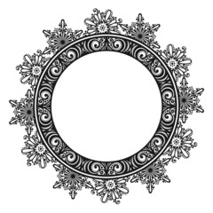 Beautiful Decorative Round Frame (Vector). Snowflake, Patterned 