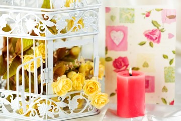 Wedding invitation and flowers.