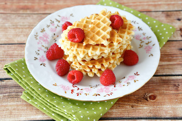 waffles with raspberries