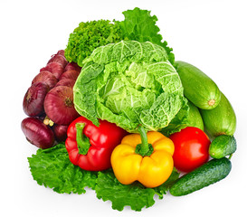collection fruits and vegetables isolated on a white background