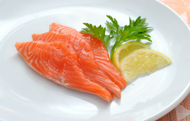 Salmon on white plate