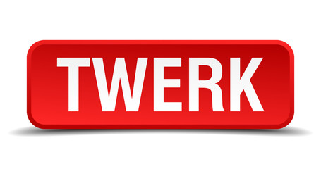 Twerk red 3d square button isolated on white